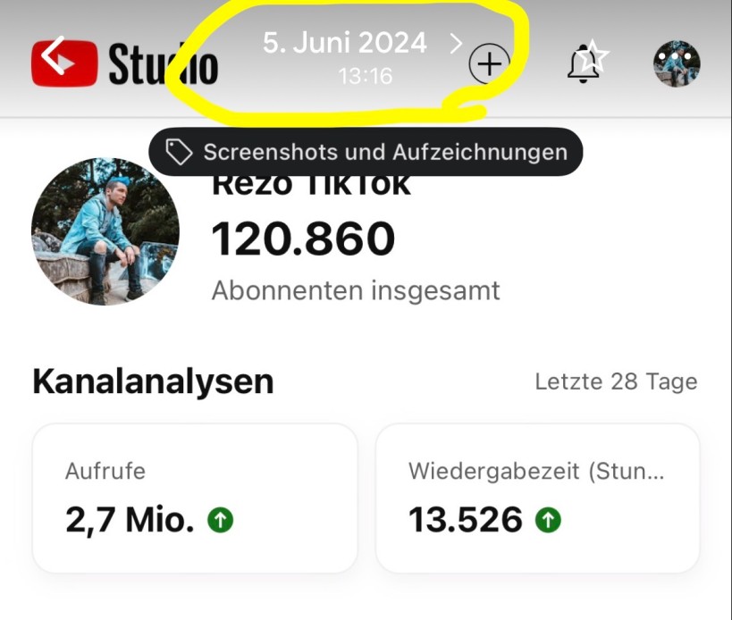 Screenshot aus YouTube Studio: 120.860 Abonnenten insgesamt, 2,7 Mio. Aufrufe und 13.526 Stunden Wiedergabezeit in den letzten 28 Tagen
